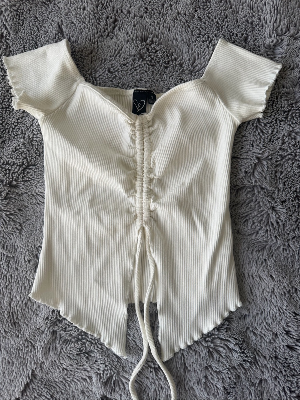 Windsor Off-Shoulder White Ribbed Top - Picture 2 of 4